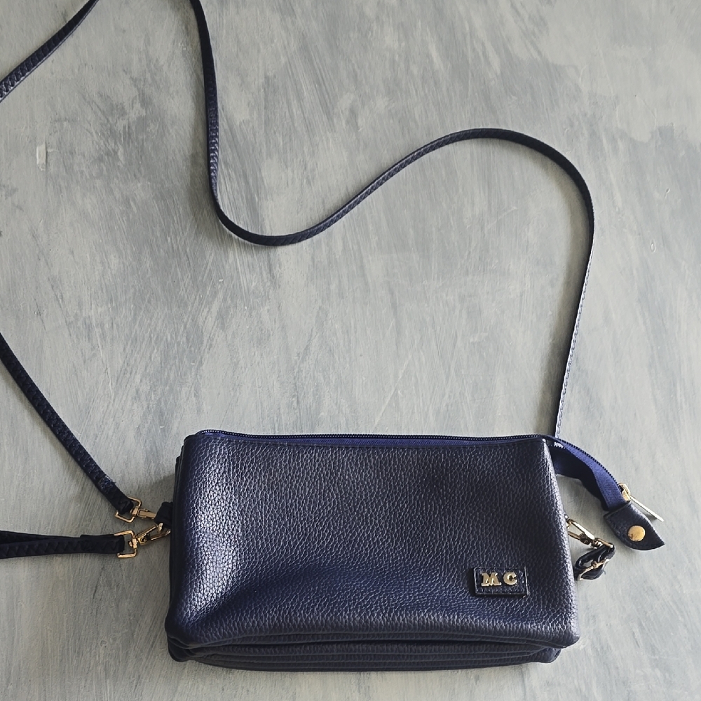 Chic Blue Crossbody Bag with Gold Hardware